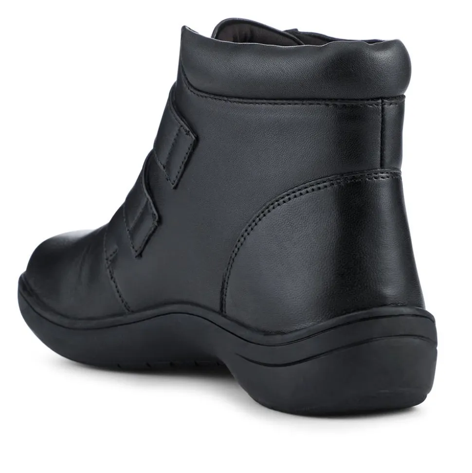 Wide Fit Leather Touch Fasten Boots - Black