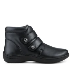 Wide Fit Leather Touch Fasten Boots - Black