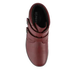 Wide Fit Leather Touch Fasten Boots - Burgundy