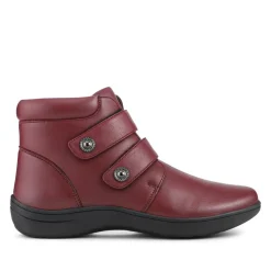 Wide Fit Leather Touch Fasten Boots - Burgundy