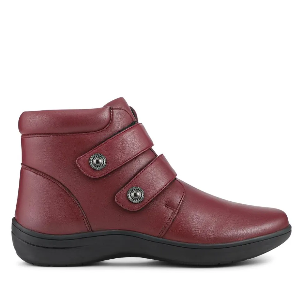 Wide Fit Leather Touch Fasten Boots - Burgundy