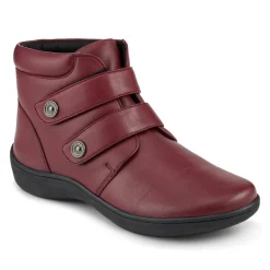 Wide Fit Leather Touch Fasten Boots - Burgundy