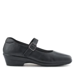 Wide Fit Leather Touch-Fasten Mary Janes - Black