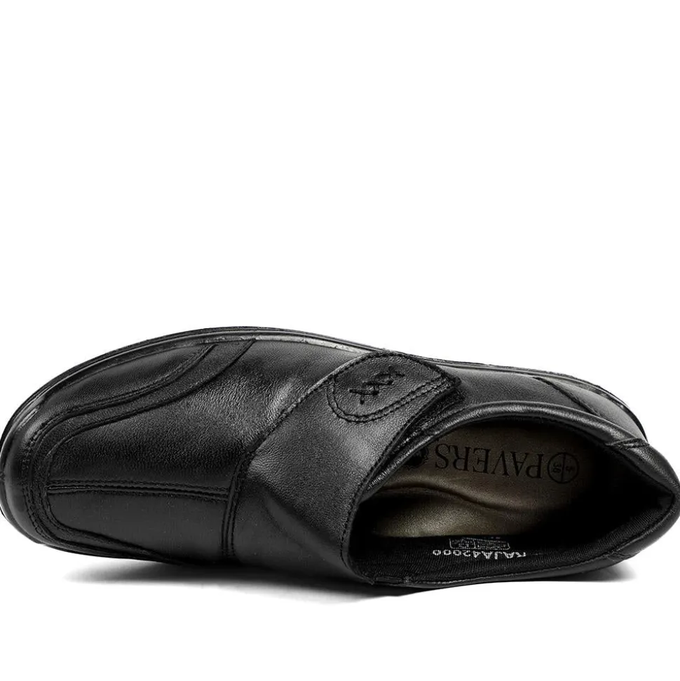 Wide Fit Leather Touch Fasten Monk Shoes - Black