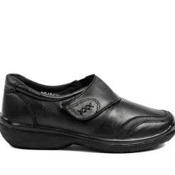 Wide Fit Leather Touch Fasten Monk Shoes - Black
