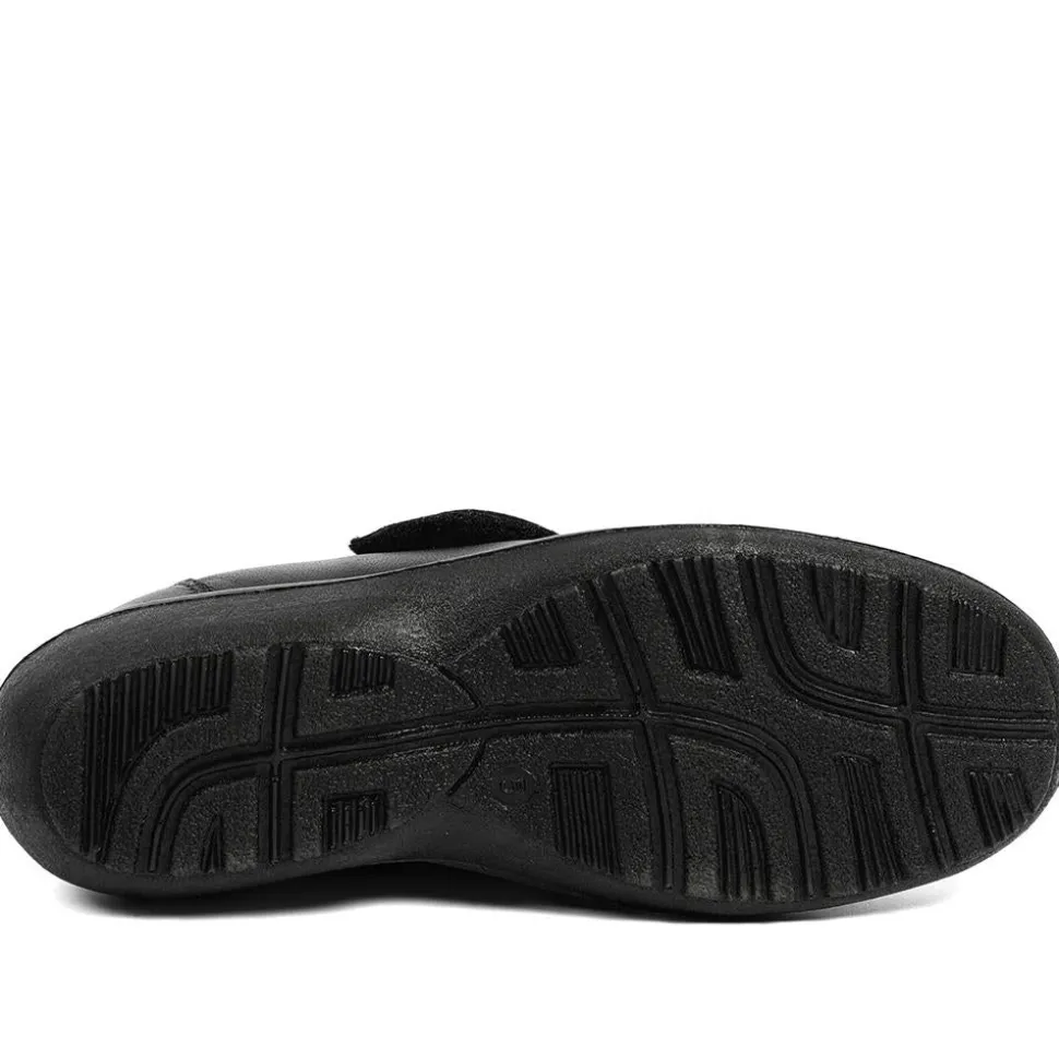 Wide Fit Leather Touch Fasten Monk Shoes - Black