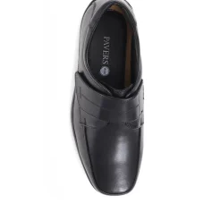Wide Fit Leather Touch-Fasten Shoes - Black
