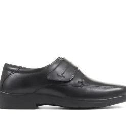 Wide Fit Leather Touch-Fasten Shoes - Black