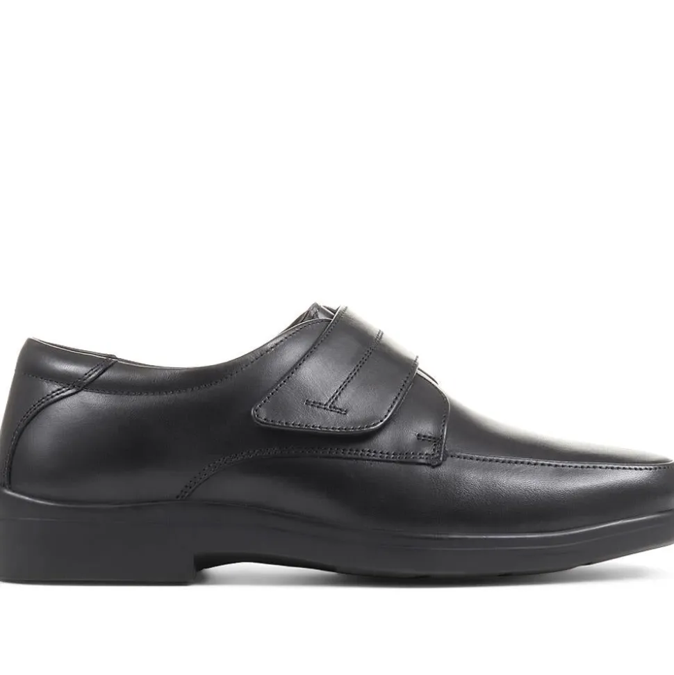 Wide Fit Leather Touch-Fasten Shoes - Black