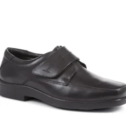 Wide Fit Leather Touch-Fasten Shoes - Black