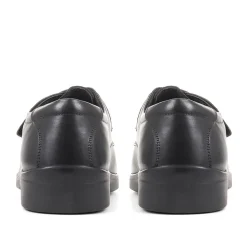 Wide Fit Leather Touch-Fasten Shoes - Black