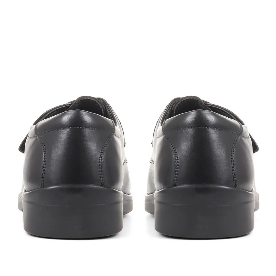 Wide Fit Leather Touch-Fasten Shoes - Black