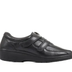 Wide Fit Leather Touch Fasten Shoes - Black