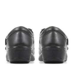 Wide Fit Leather Touch Fasten Shoes - Black