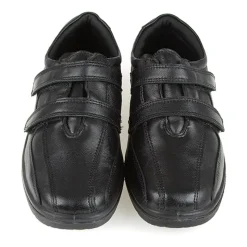 Wide Fit Leather Touch Fasten Shoes - Black