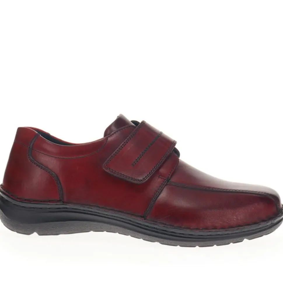 Wide Fit Leather Touch-Fasten Shoes - Bordeaux