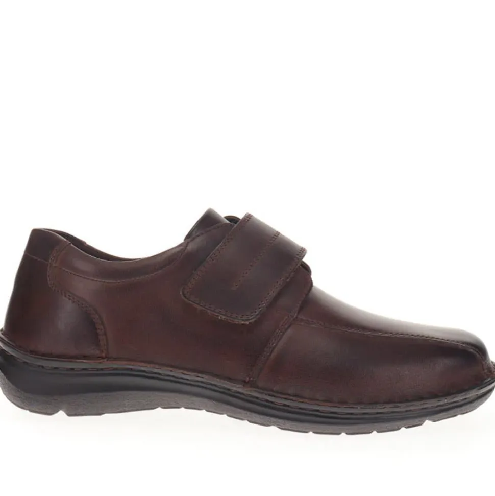 Wide Fit Leather Touch-Fasten Shoes - Dark Brown