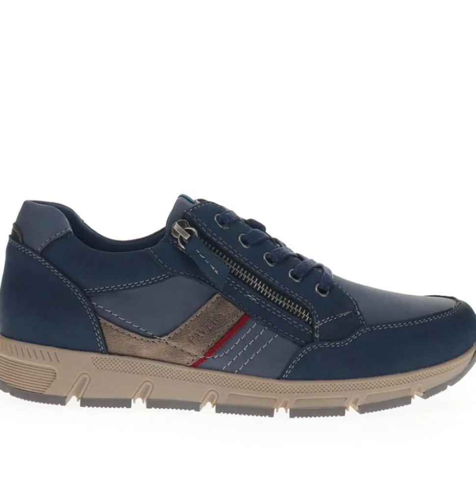 Wide Fit Leather Zip/Lace Trainers - Navy