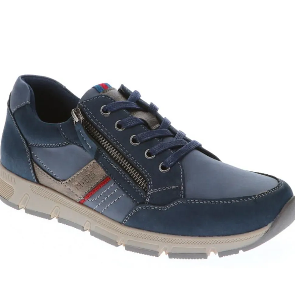Wide Fit Leather Zip/Lace Trainers - Navy