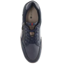 Wide Fit Leather Zip/Lace Trainers - Navy