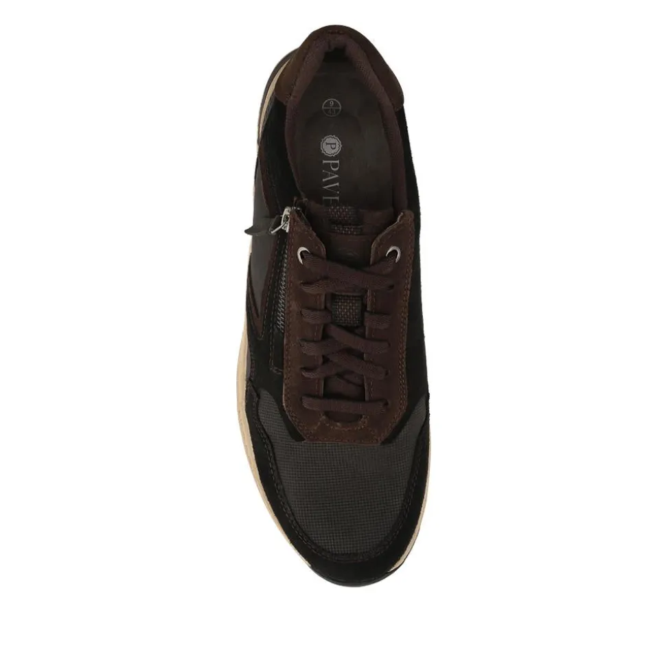 Wide Fit Leather Zip & Lace Up Sporty Trainers - Black