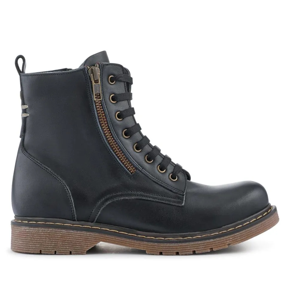 Wide-Fit Leather Zip-Up Boots - Black