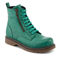 Wide-Fit Leather Zip-Up Boots - Green