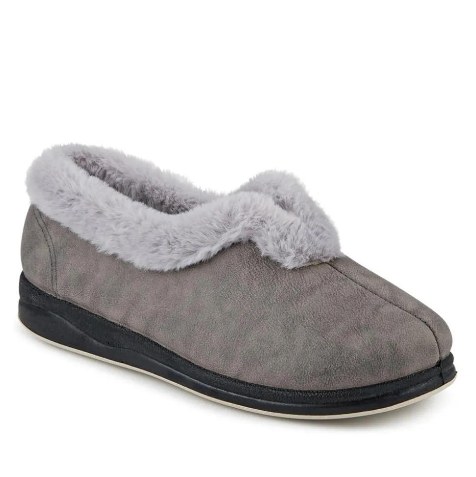Wide Fit Memory Foam Cosy Slippers - Grey