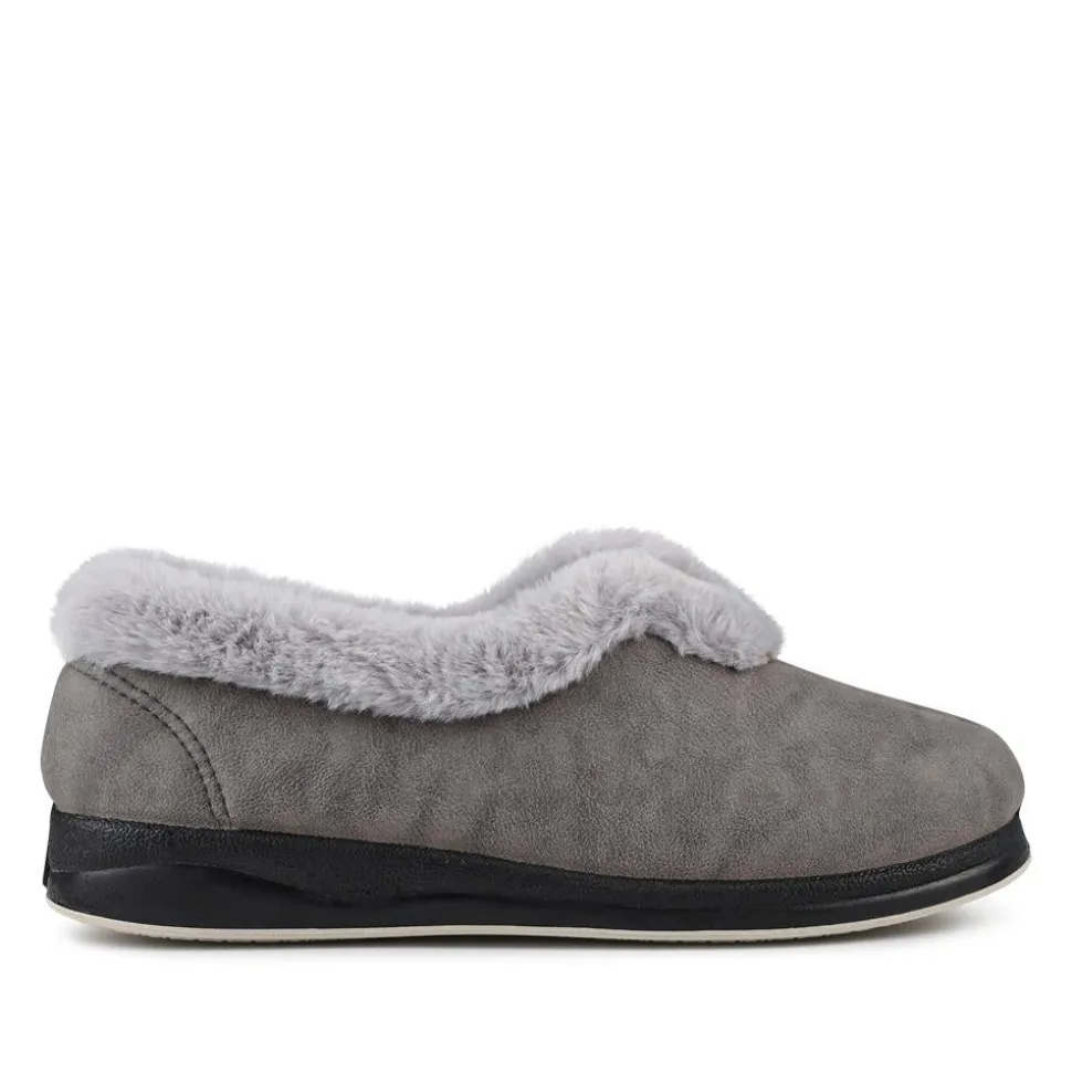 Wide Fit Memory Foam Cosy Slippers - Grey