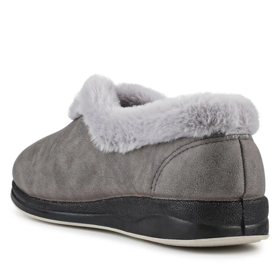 Wide Fit Memory Foam Cosy Slippers - Grey