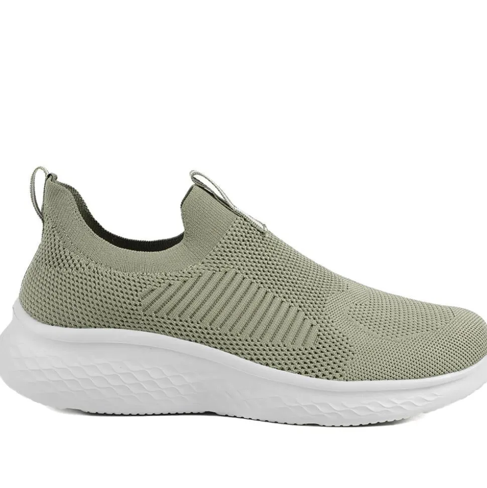 Wide Fit Memory Foam Easy Step In Trainers - Khaki