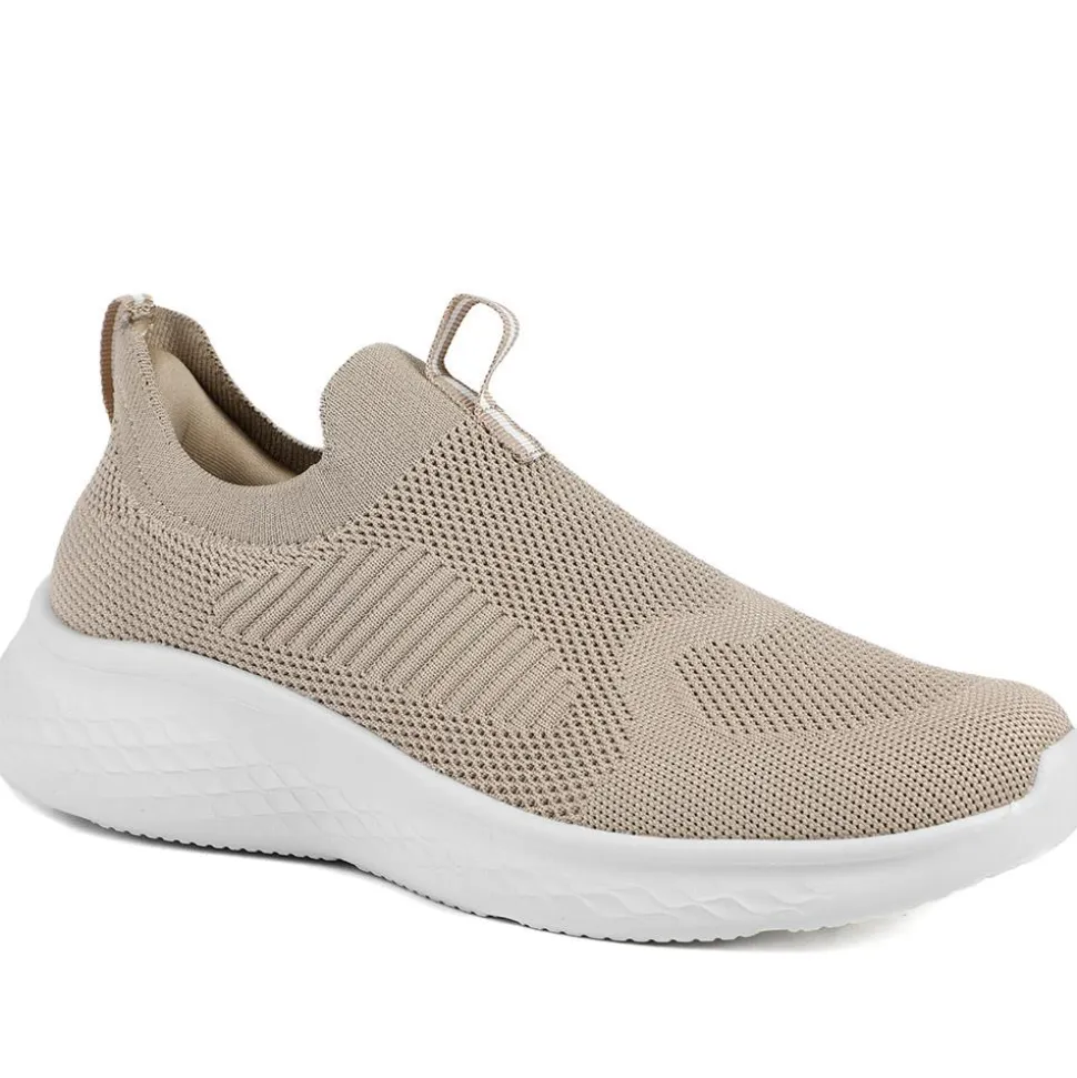 Wide Fit Memory Foam Easy Step In Trainers - Taupe