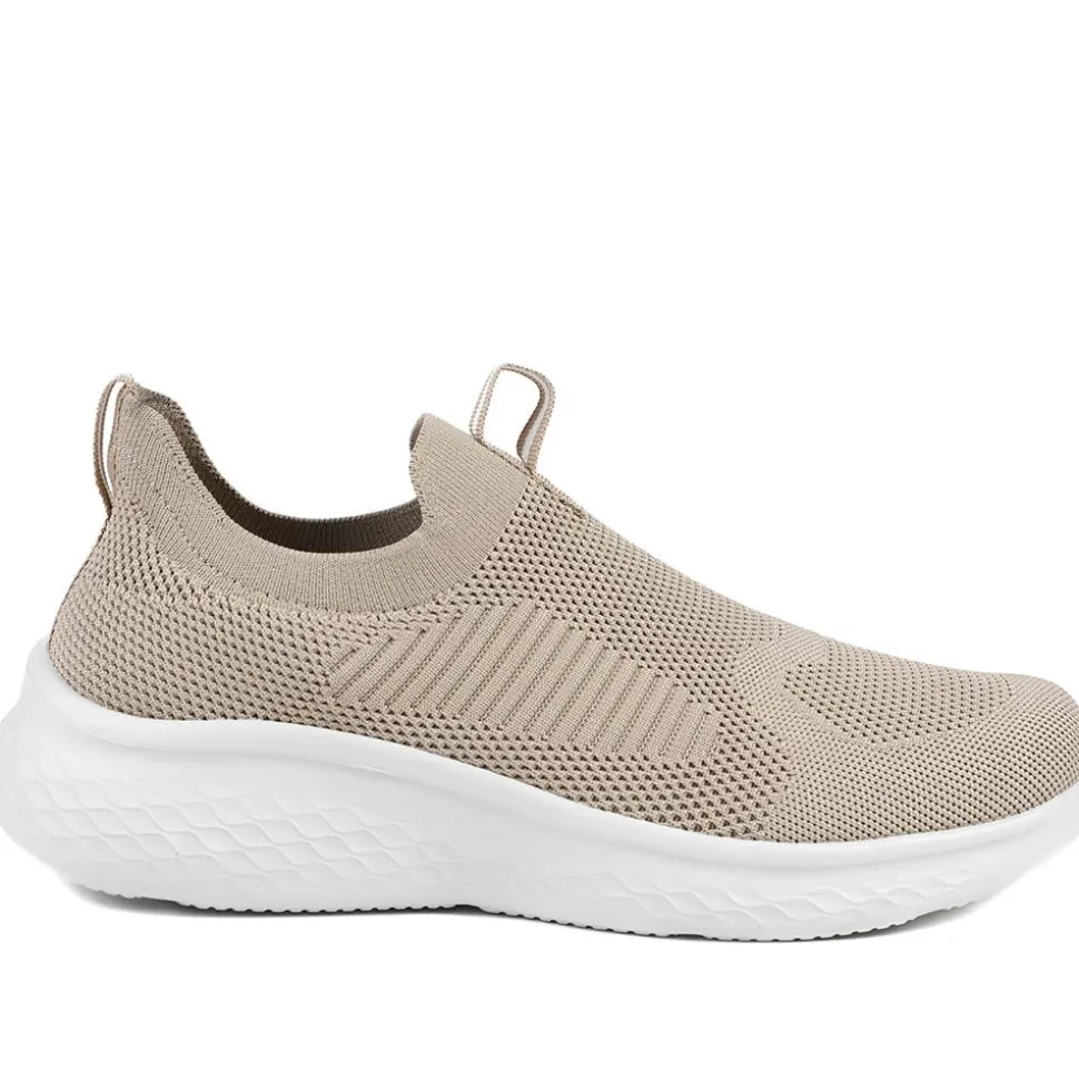 Wide Fit Memory Foam Easy Step In Trainers - Taupe