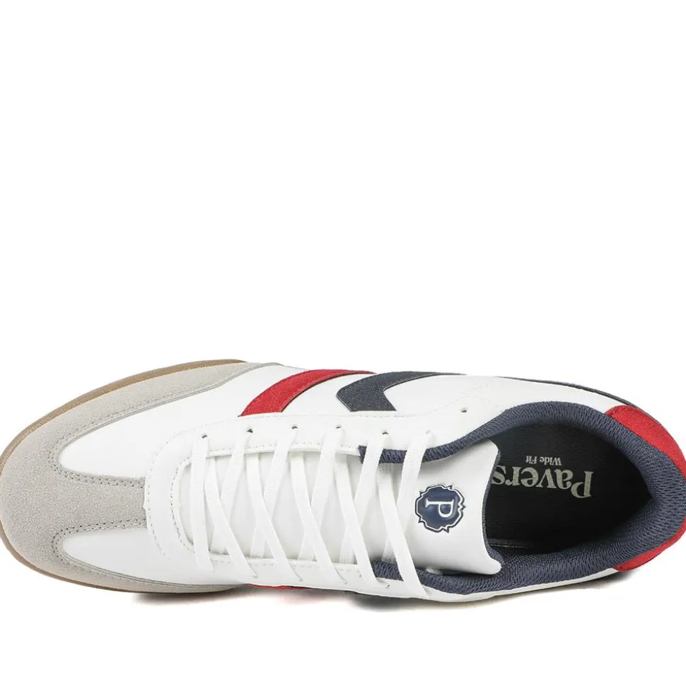 Wide Fit Memory Foam Lace Up Trainers - White-Navy-Red