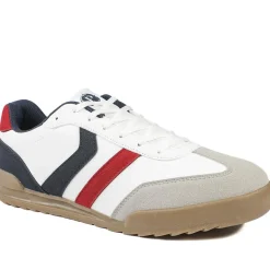 Wide Fit Memory Foam Lace Up Trainers - White-Navy-Red