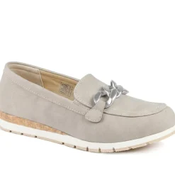 Wide Fit Memory Foam Wedged Loafers - Beige