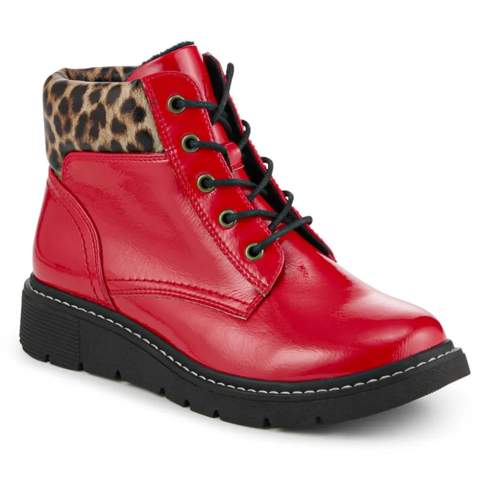 Wide Fit Patent Ankle Boots - Red Patent