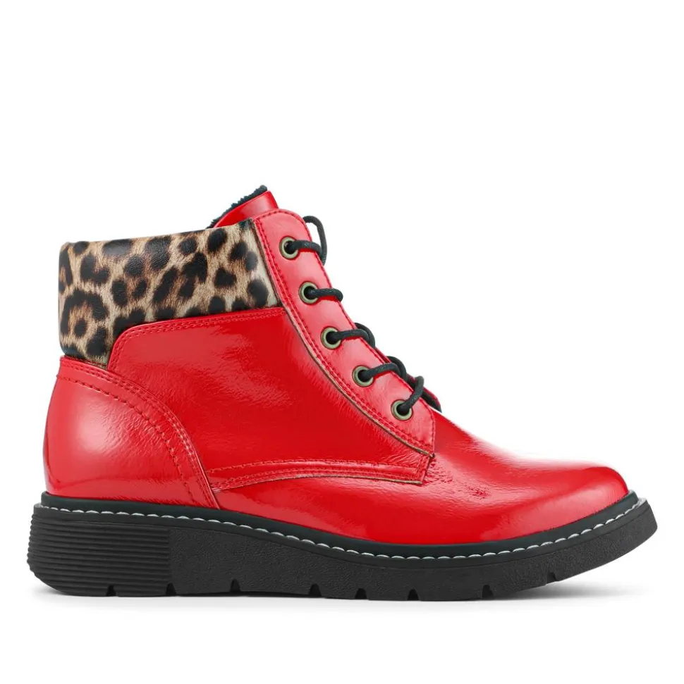 Wide Fit Patent Ankle Boots - Red Patent