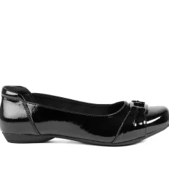 Wide Fit Patent Bow Detail Ballet Flats - Black Patent