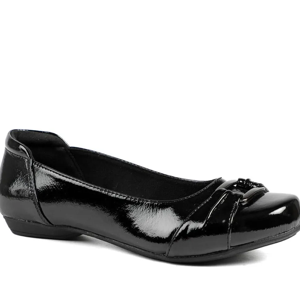 Wide Fit Patent Bow Detail Ballet Flats - Black Patent