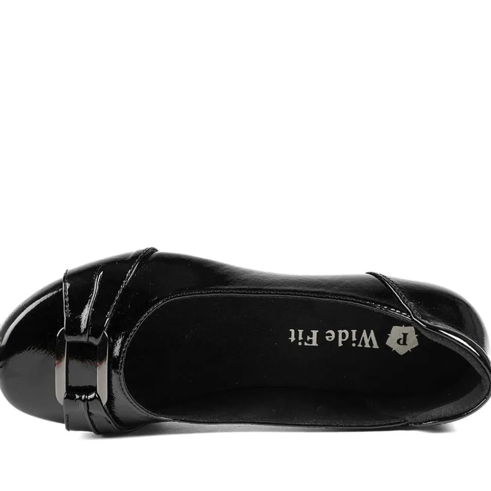 Wide Fit Patent Bow Detail Ballet Flats - Black Patent