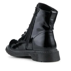 Wide Fit Patent Military Boots - Black Patent