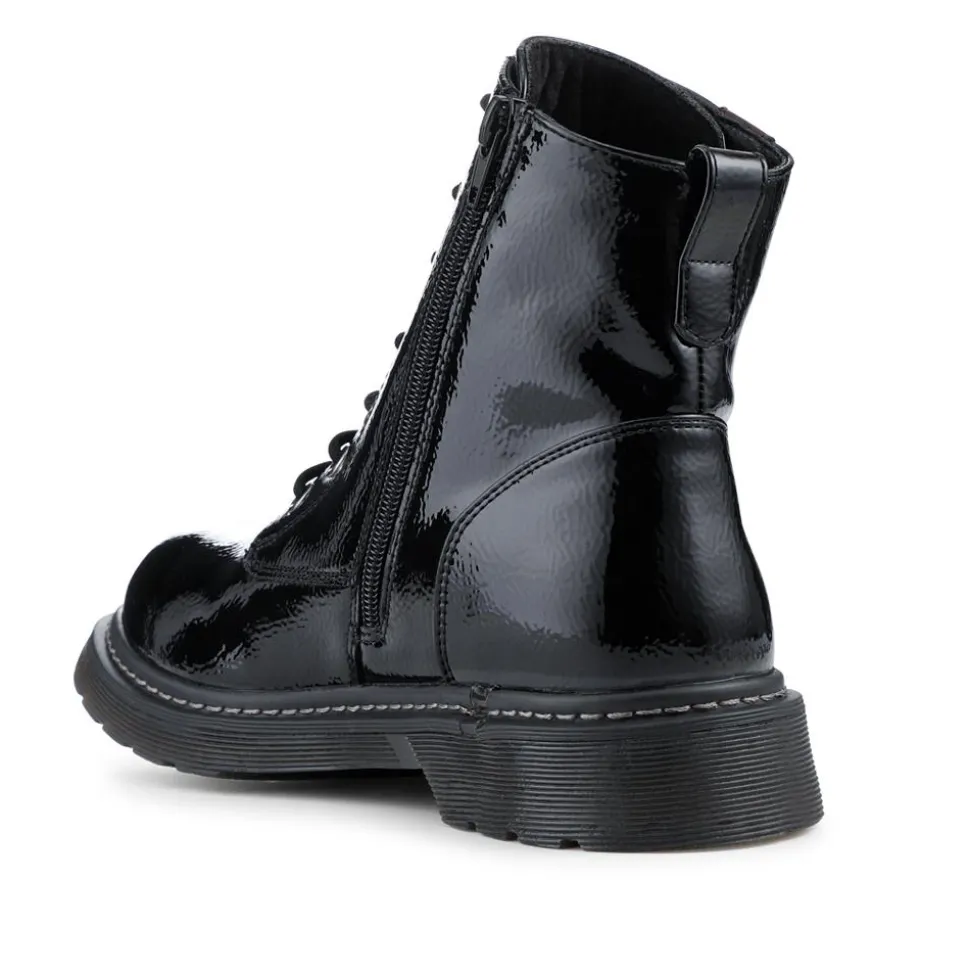 Wide Fit Patent Military Boots - Black Patent