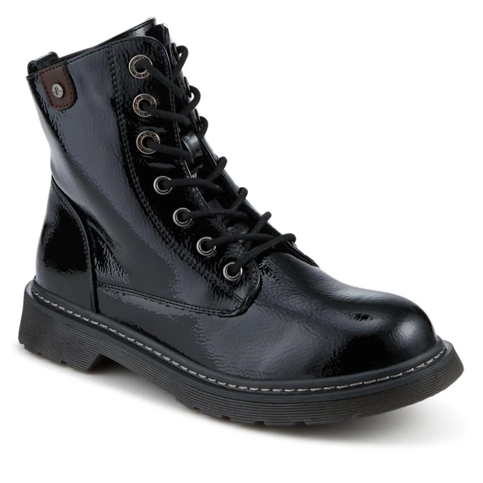 Wide Fit Patent Military Boots - Black Patent