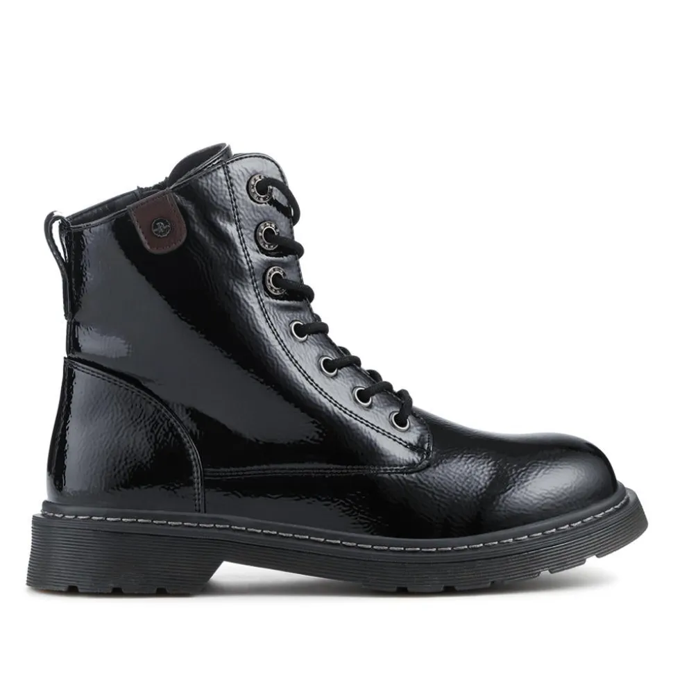 Wide Fit Patent Military Boots - Black Patent