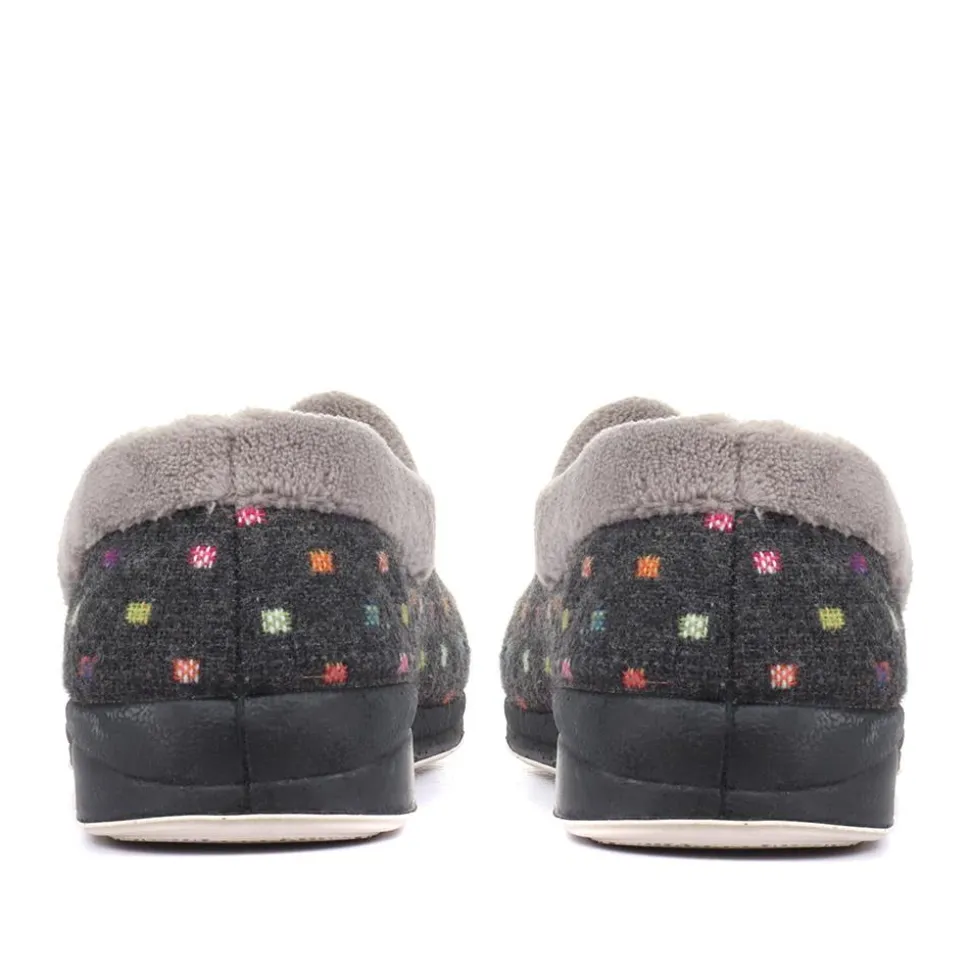 Wide Fit Polka Dot Slippers - Dark Grey