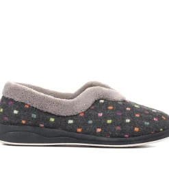 Wide Fit Polka Dot Slippers - Dark Grey