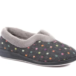 Wide Fit Polka Dot Slippers - Dark Grey