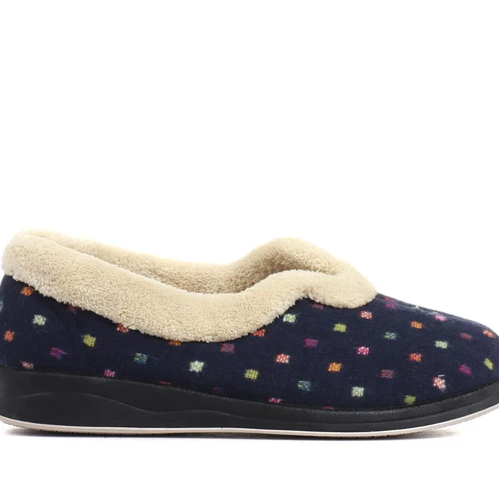 Wide Fit Polka Dot Slippers - Navy