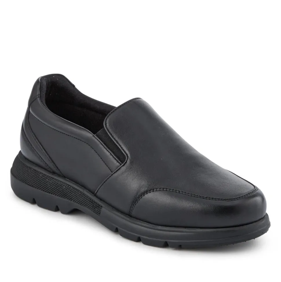 Wide-Fit Sheepskin Leather Slip-Ons - Black